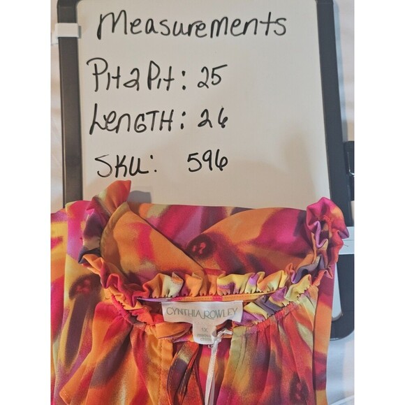 Cynthia Rowley Size 1X Floral Orange Red Top Blouse Lightweight Ruffle Tie Short - Picture 8 of 8